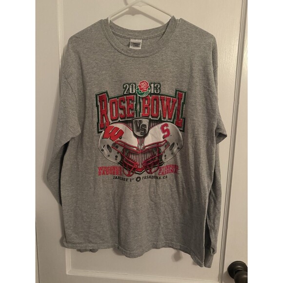 Gildan Mens L Gray 2013 Rose Bowl Wisconsin vs. Standford Long Sleeve T Shirt - Picture 1 of 3